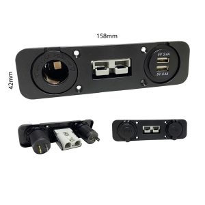 Square Connector Panel With 12V Cigarette Lighter Socket & Dual 2.4A USB Socket
